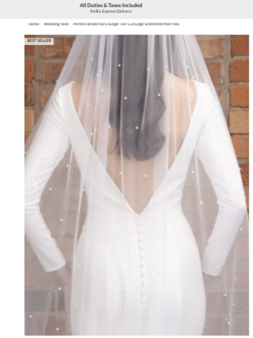 Light Ivory Waltz Length 49" Scattered Pearl Wedding Veil